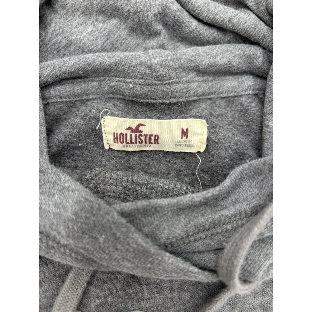 Hollister Gray Pullover Hoodie Pink Stripe Sleeve Logo Sweatshirt Medium - Picture 3 of 9